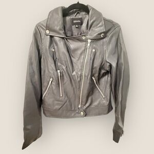 Zenana Black Faux Leather Women's Cropped Motorcycle Jacket Sz M EUC AE